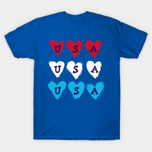 USA Hearts - patriotic USA heart American design for July 4th / Memorial Day T-Shirt